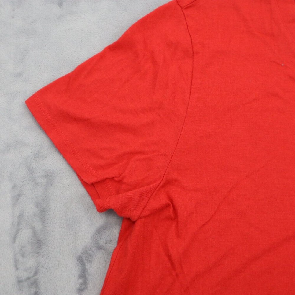 Disney Shirt Women XXL Red Mickey Mouse Graphic Print V Neck Tie Front Crop Tee - Picture 11 of 13
